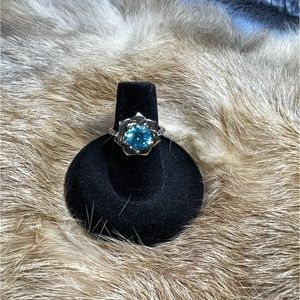 Antique Aquamarine Flower Ring .925 SS Size 6
